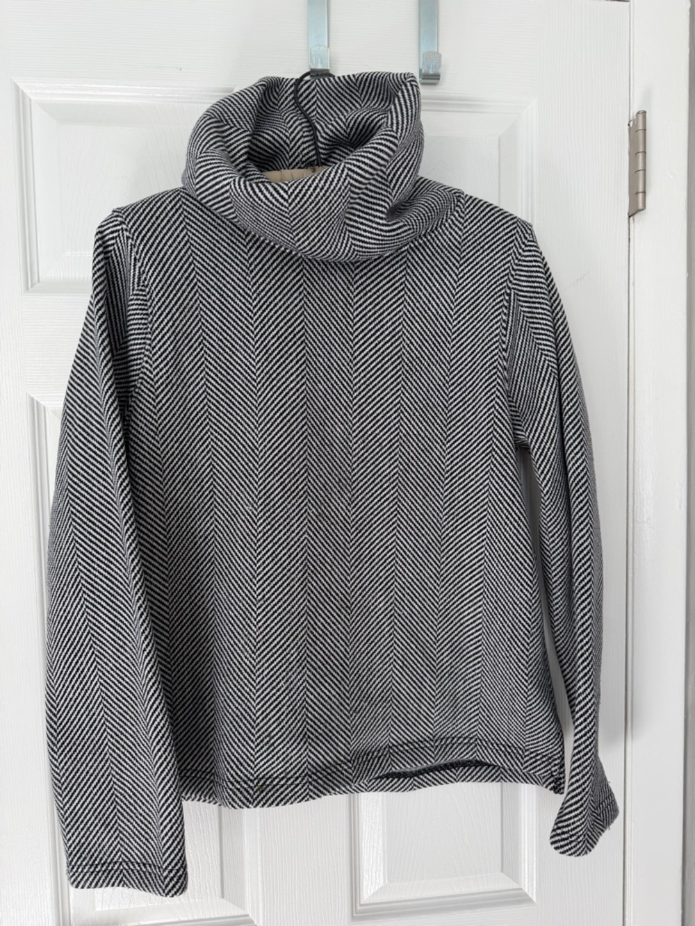 J. Crew Black & White Chevron Cowl Neck Sweater